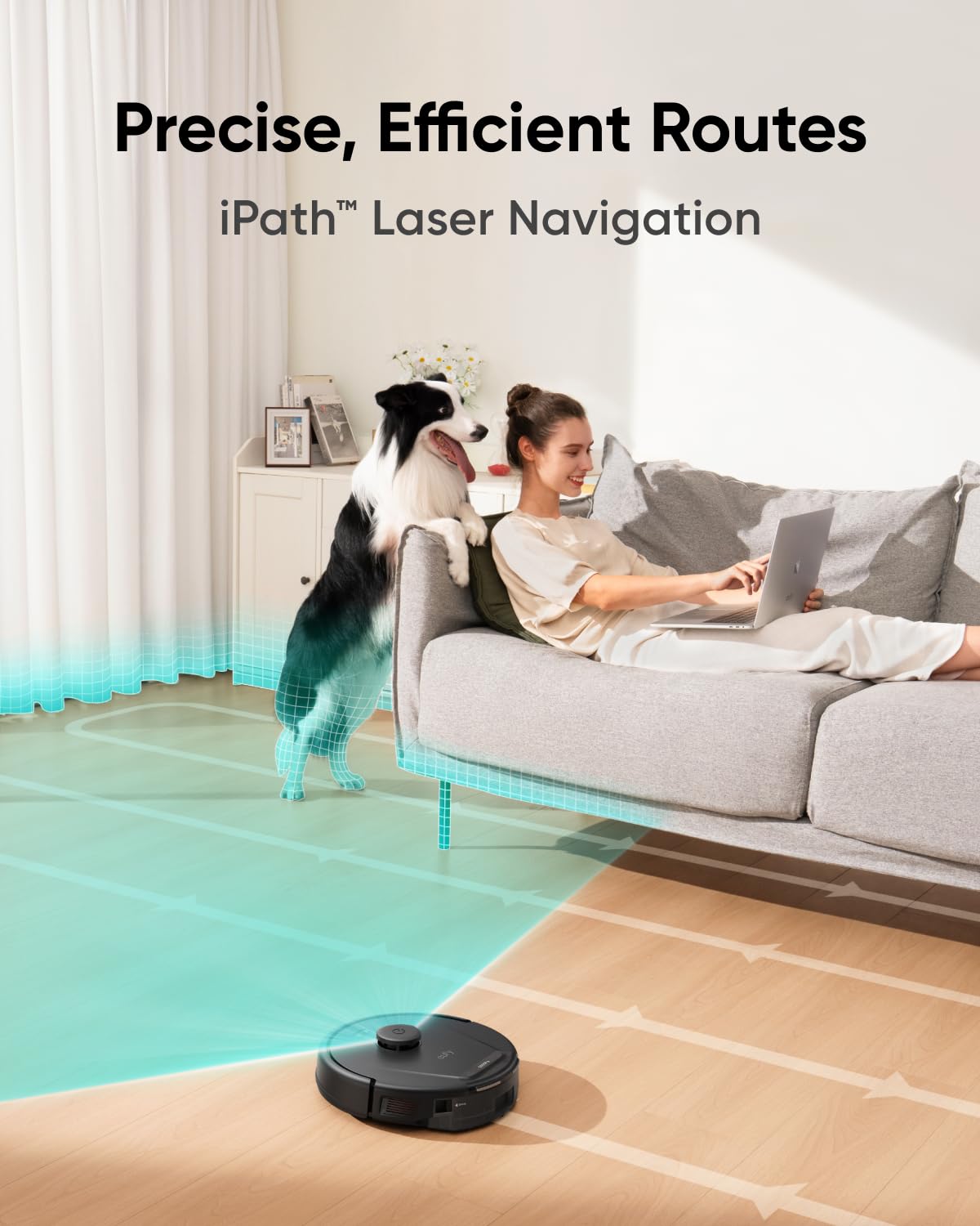 L60 Robot Vacuum Cleaner, Ultra Strong 5,000 Pa Suction to Remove Hair, Dust, iPath Laser Navigation, For Deep Floor Cleaning, Ideal for Pet Hair and Hard Floors