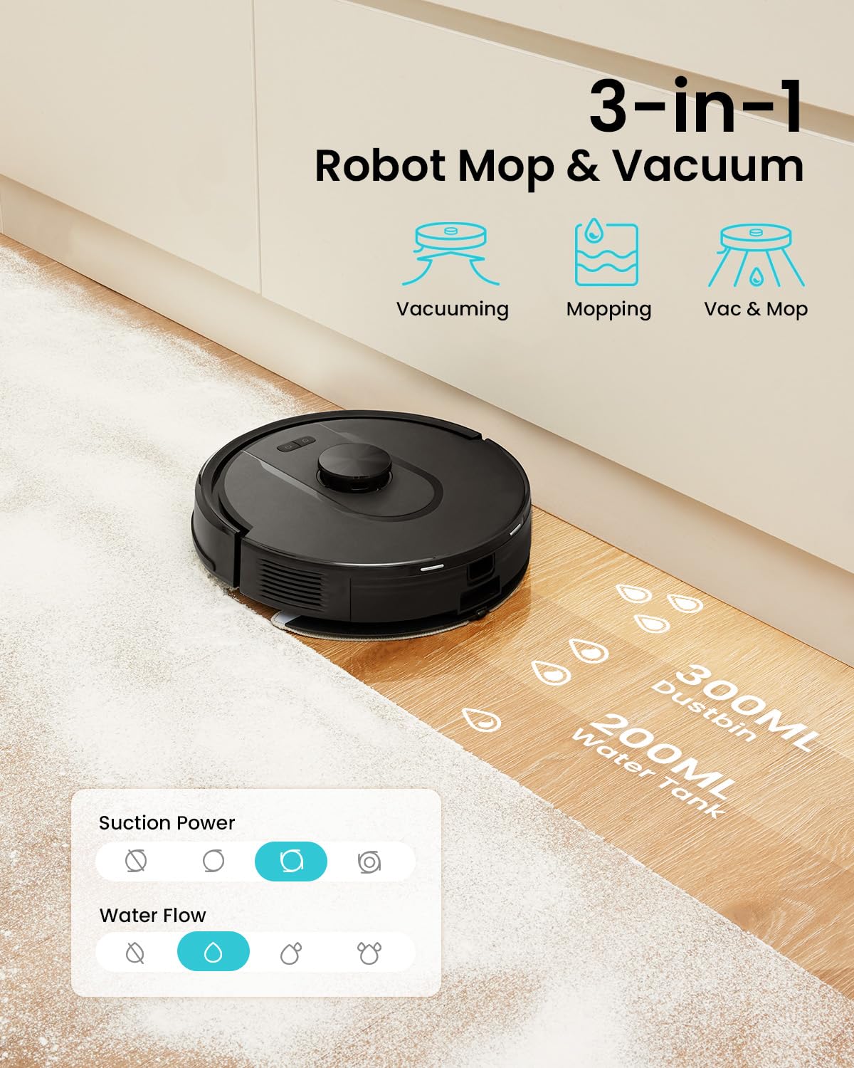 Self-Emptying Robot Vacuum Cleaner with Mop, Laser Navigation, Up to 60 Days of Hands-Free Cleaning, 180 Mins Runtime, Strong 5000Pa Suction Robot Vacuum to Clean Floors, Carpets, and Pet Hair