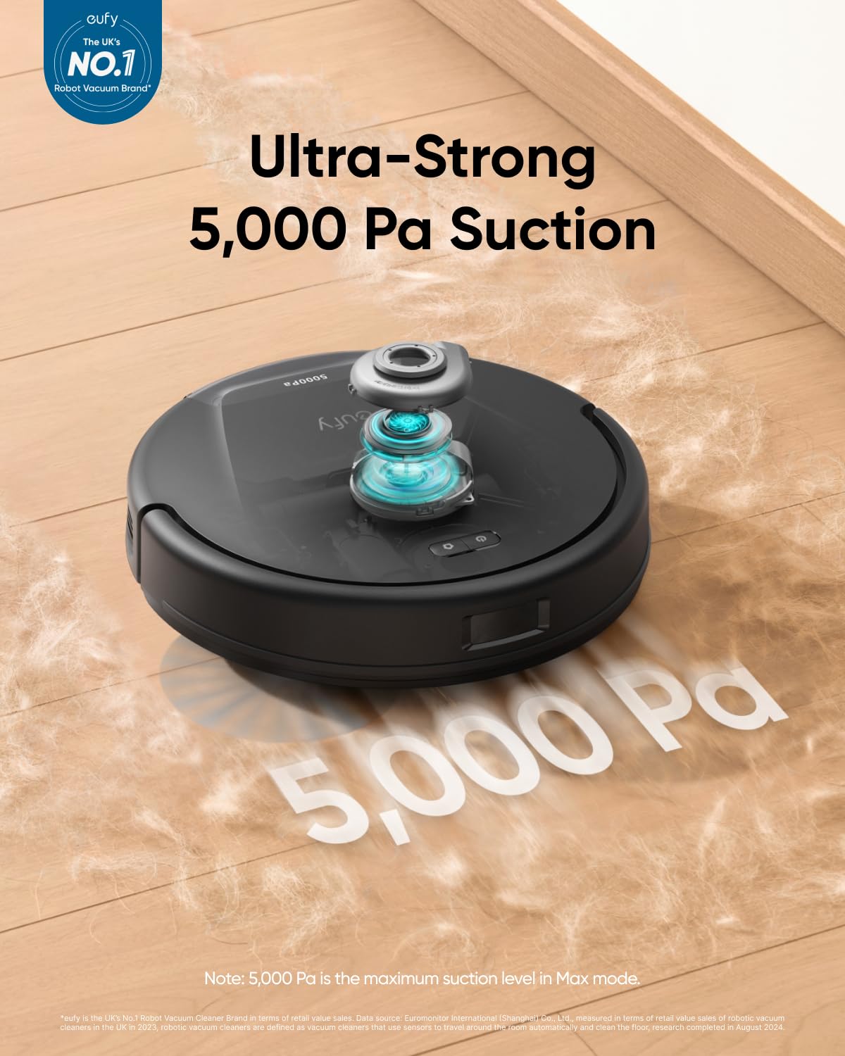 L60 Robot Vacuum Cleaner, Ultra Strong 5,000 Pa Suction to Remove Hair, Dust, iPath Laser Navigation, For Deep Floor Cleaning, Ideal for Pet Hair and Hard Floors