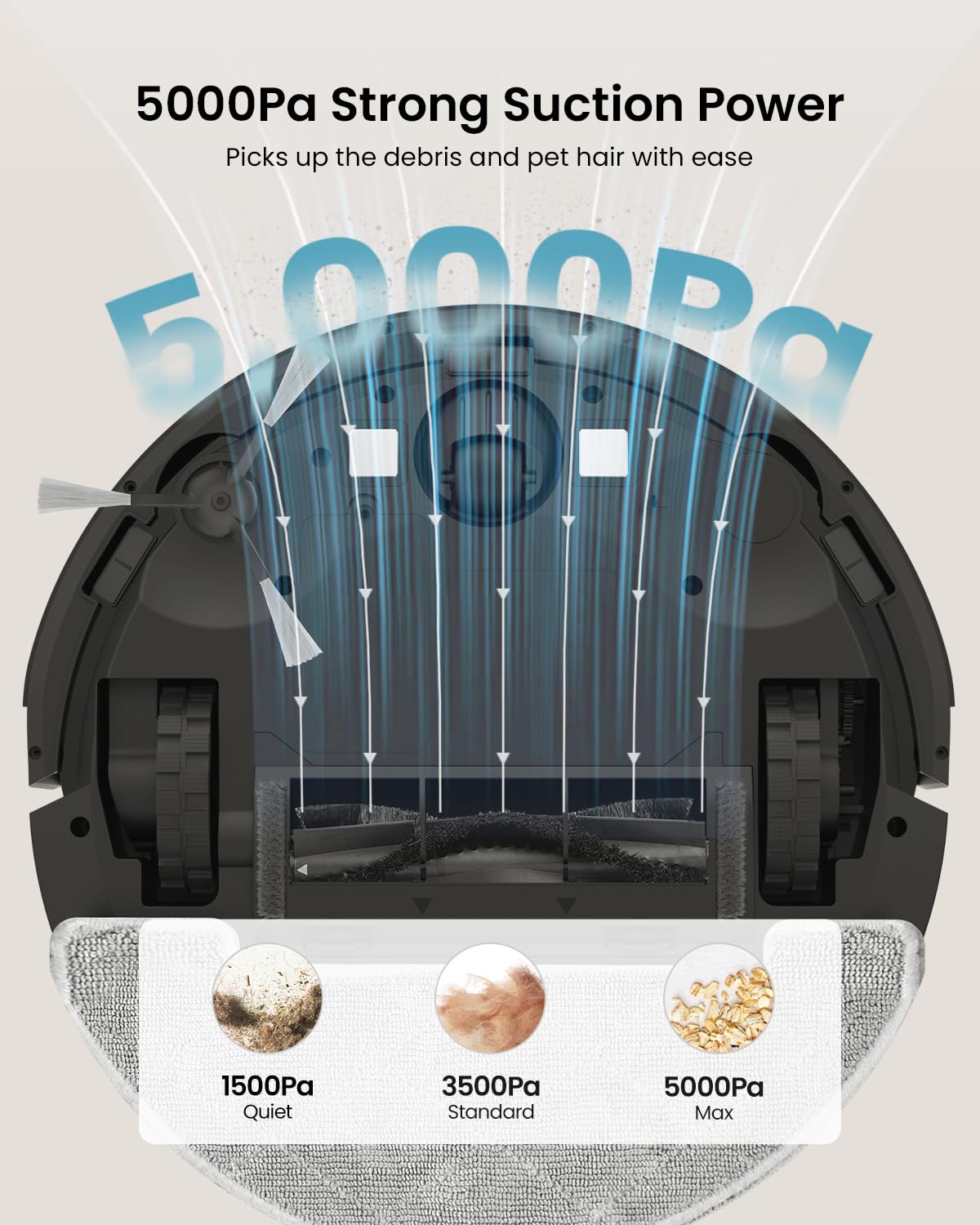 Self-Emptying Robot Vacuum Cleaner with Mop, Laser Navigation, Up to 60 Days of Hands-Free Cleaning, 180 Mins Runtime, Strong 5000Pa Suction Robot Vacuum to Clean Floors, Carpets, and Pet Hair