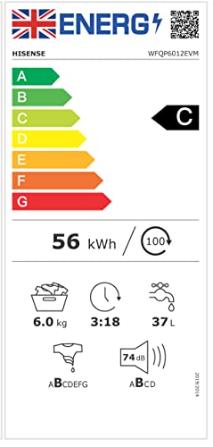 WFQP6012EVM-Freestanding-6 KG-Front Load Durable Inverter Washing Machine-Steam Wash-Quick Wash-15 Washing Programs-1200 RPM-White-Energy Rating C