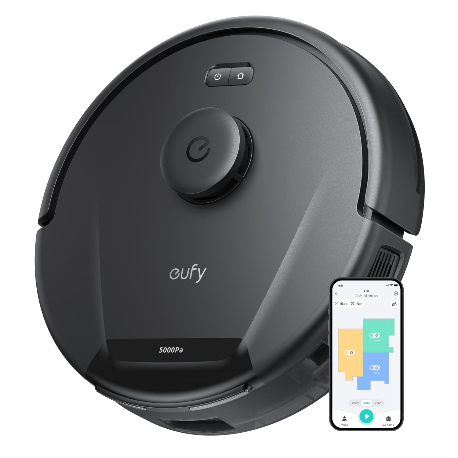 L60 Robot Vacuum Cleaner, Ultra Strong 5,000 Pa Suction to Remove Hair, Dust, iPath Laser Navigation, For Deep Floor Cleaning, Ideal for Pet Hair and Hard Floors