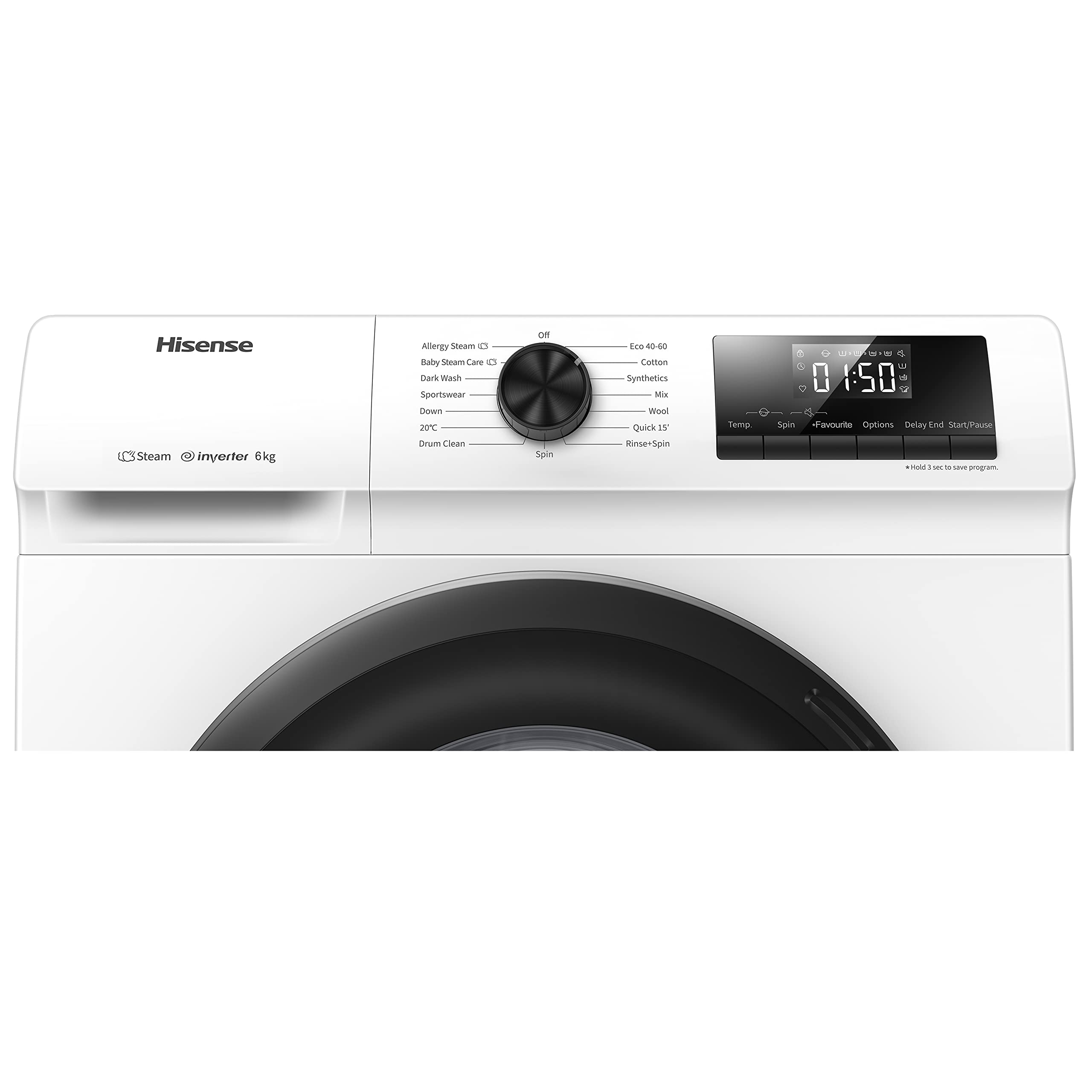 WFQP6012EVM-Freestanding-6 KG-Front Load Durable Inverter Washing Machine-Steam Wash-Quick Wash-15 Washing Programs-1200 RPM-White-Energy Rating C